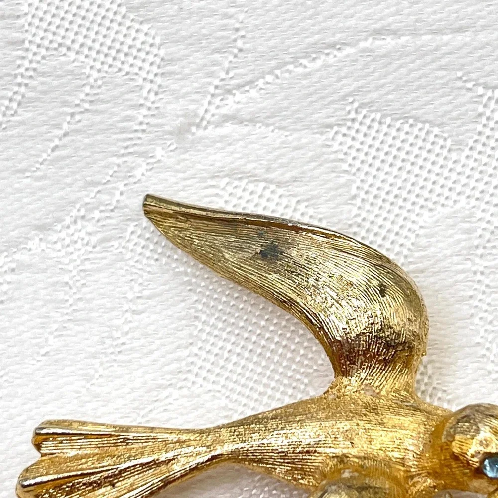 Vintage Marvella Bird w/ Olive‎ Branch Brooch w/ Faux Pearls and Rhinestones